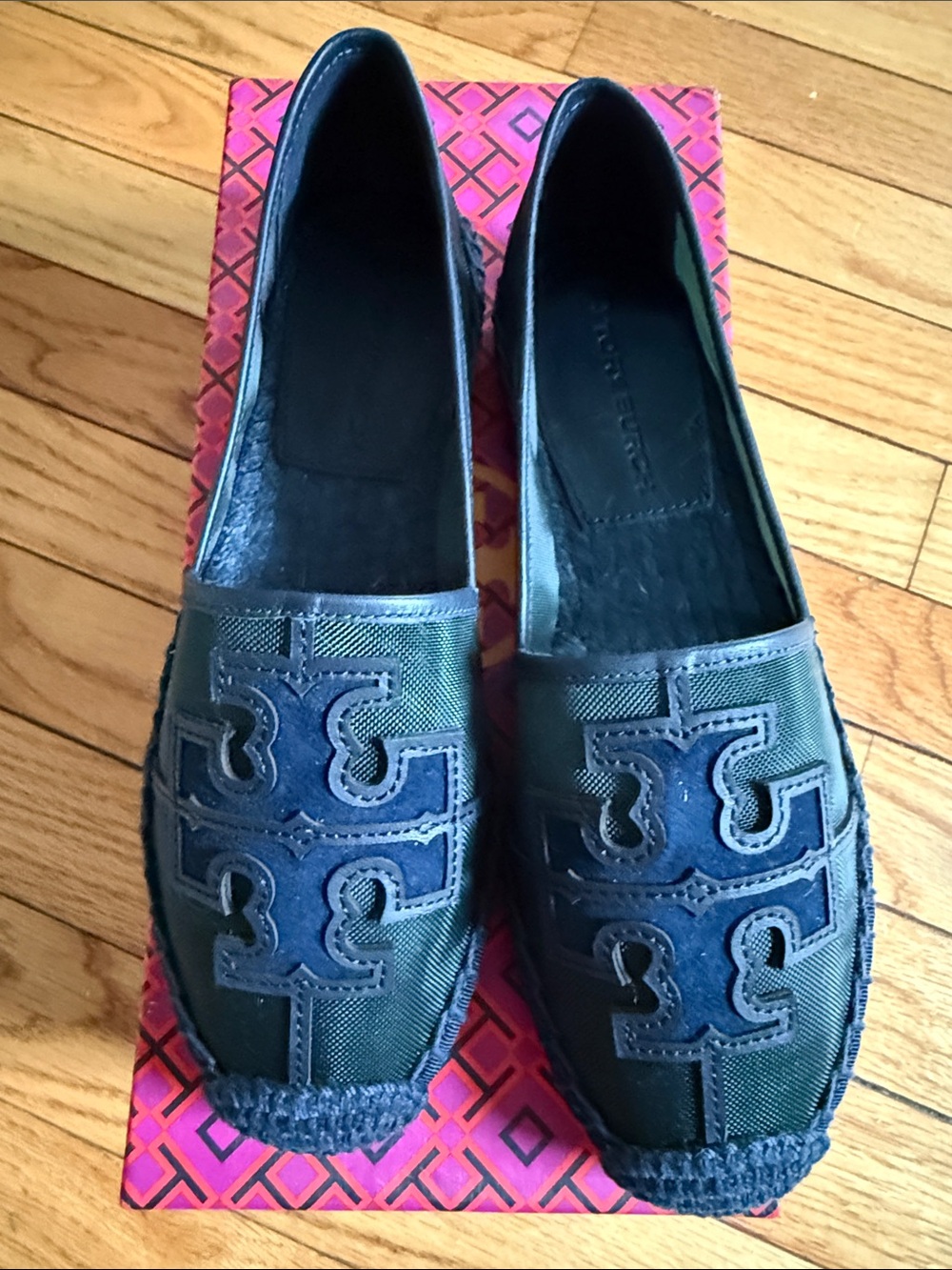 Tory Burch Navy Canvas Espadrille Slip-Ons with Logo - Picture 3 of 4